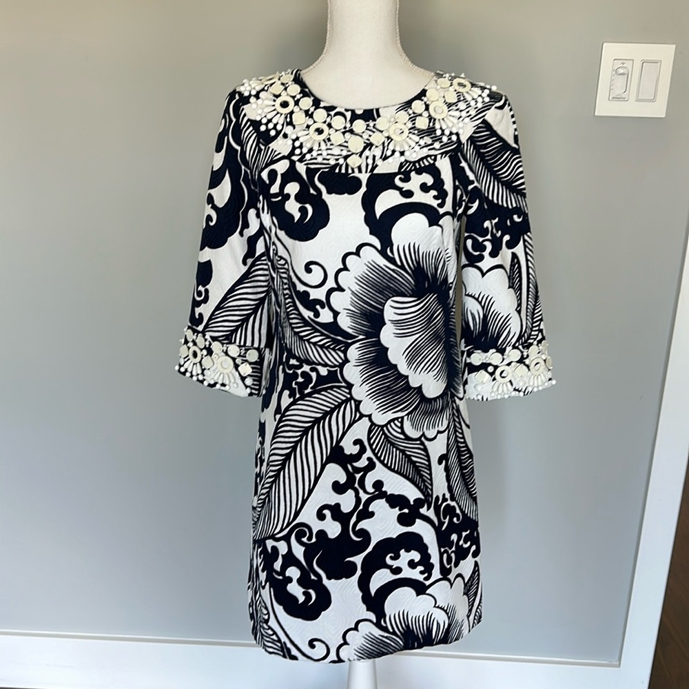 Beautiful Beaded Milly Navy and White Dress